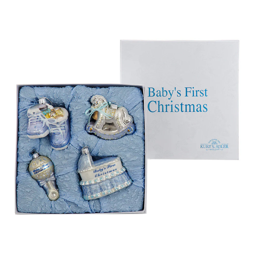 Noble Gems™ Glass Baby Boy Ornaments, 4" (Set of 4)