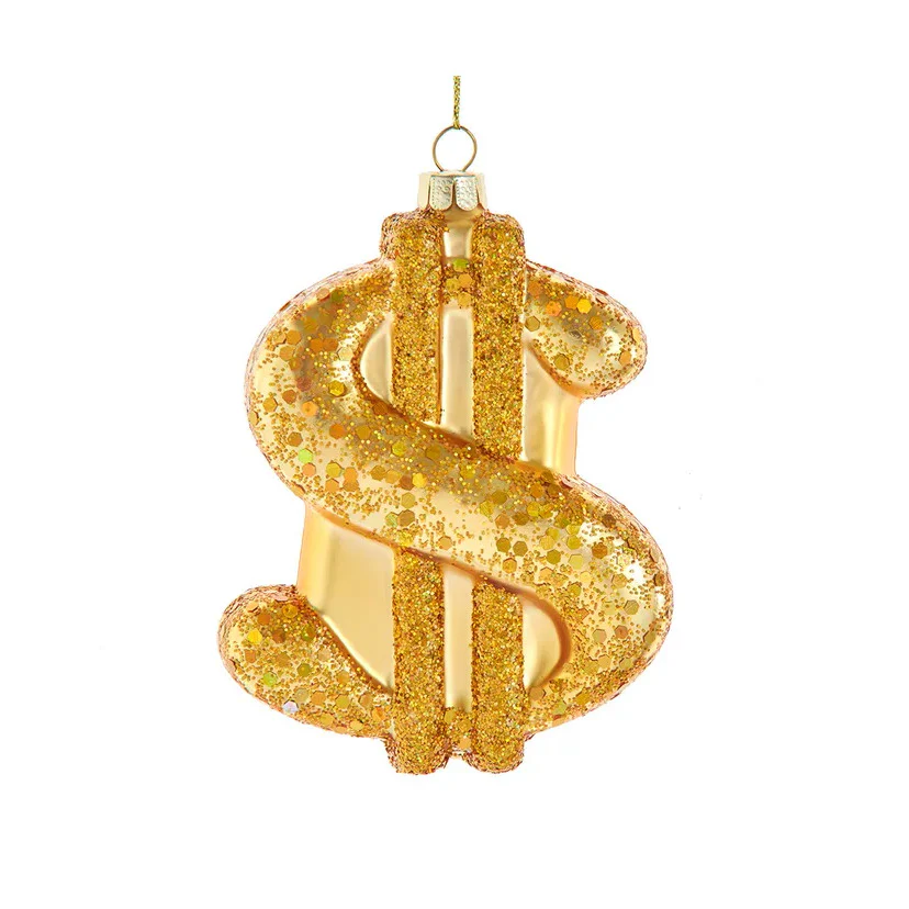 Noble Gems™ Glass Gold Dollar Sign Ornament, 4.75"