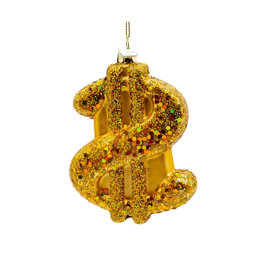 Noble Gems™ Glass Gold Dollar Sign Ornament, 4.75" - Image 3