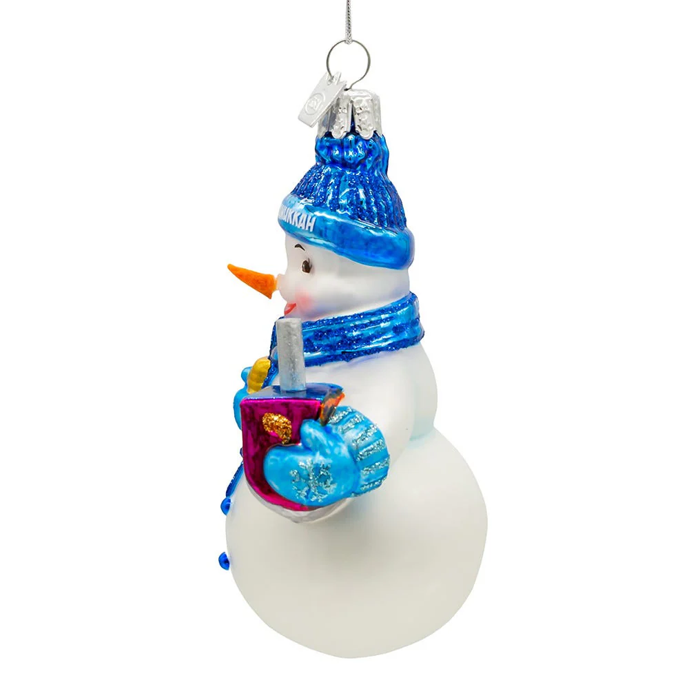 Noble Gems™ Glass Hanukkah Snowman Ornament, 4.25" - Image 3