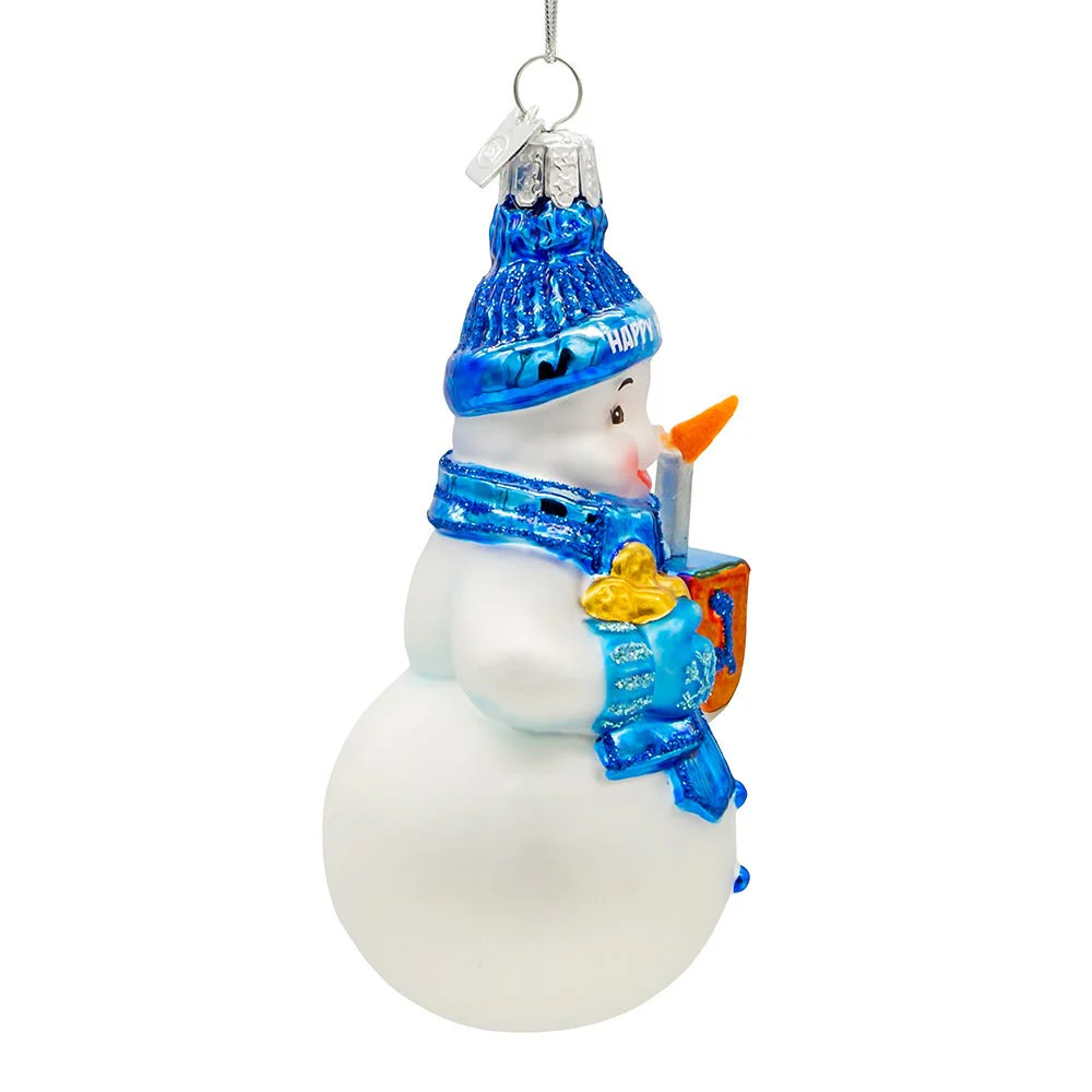 Noble Gems™ Glass Hanukkah Snowman Ornament, 4.25" - Image 5
