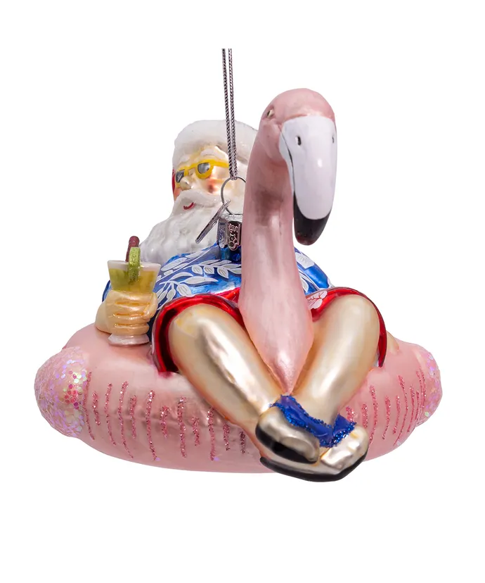 Noble Gems™ Glass Santa In Flamingo Pool Float Ornament - Image 3