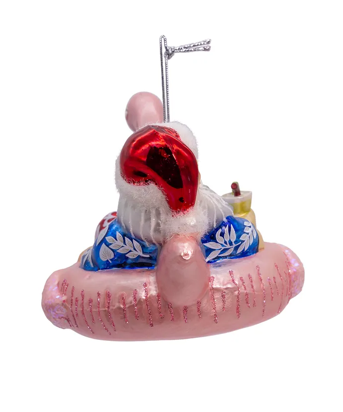 Noble Gems™ Glass Santa In Flamingo Pool Float Ornament - Image 5