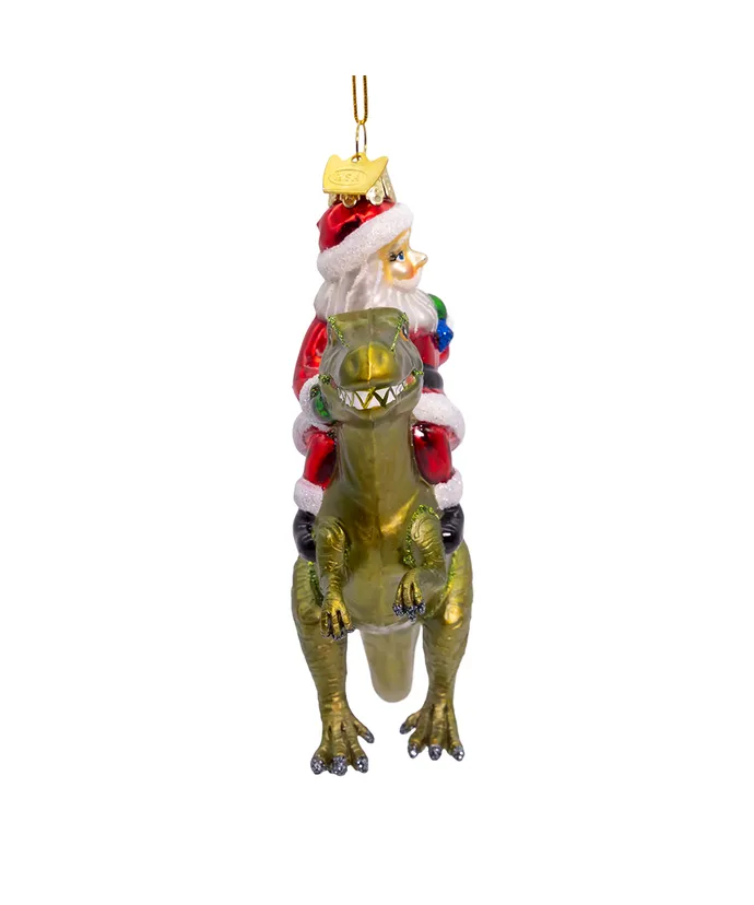 Noble Gems™ Glass Santa On Dinosaur Ornament - Image 2