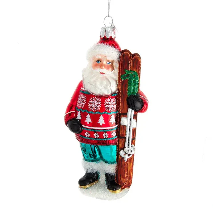 Noble Gems™ Glass Santa With Skis Ornament