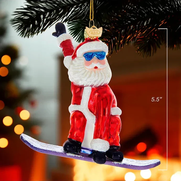Noble Gems™ Snowboard Santa Glass Ornament - Image 2
