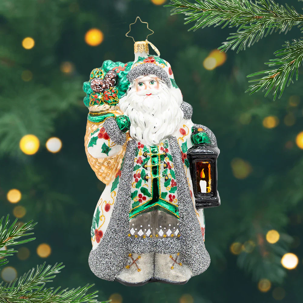 Nordic Noel Santa Glass Ornament, 6"