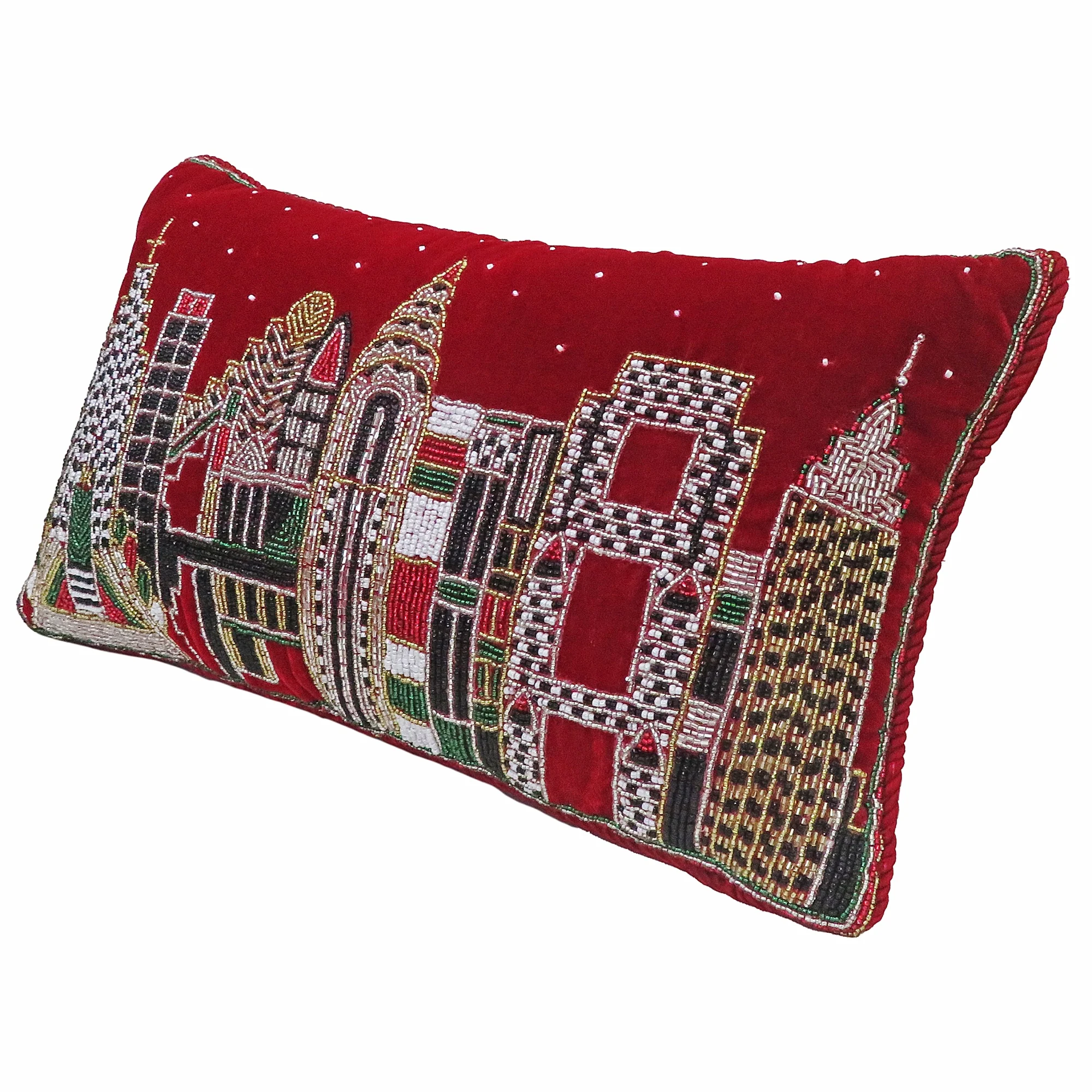 NYC Pillow With Beaded Skyline, 17 x 10" - Image 3