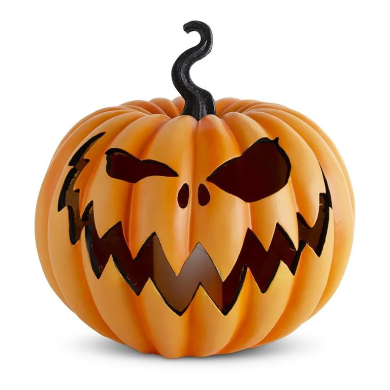 Orange Resin LED Flicker Flame Jack O Lantern, 13"