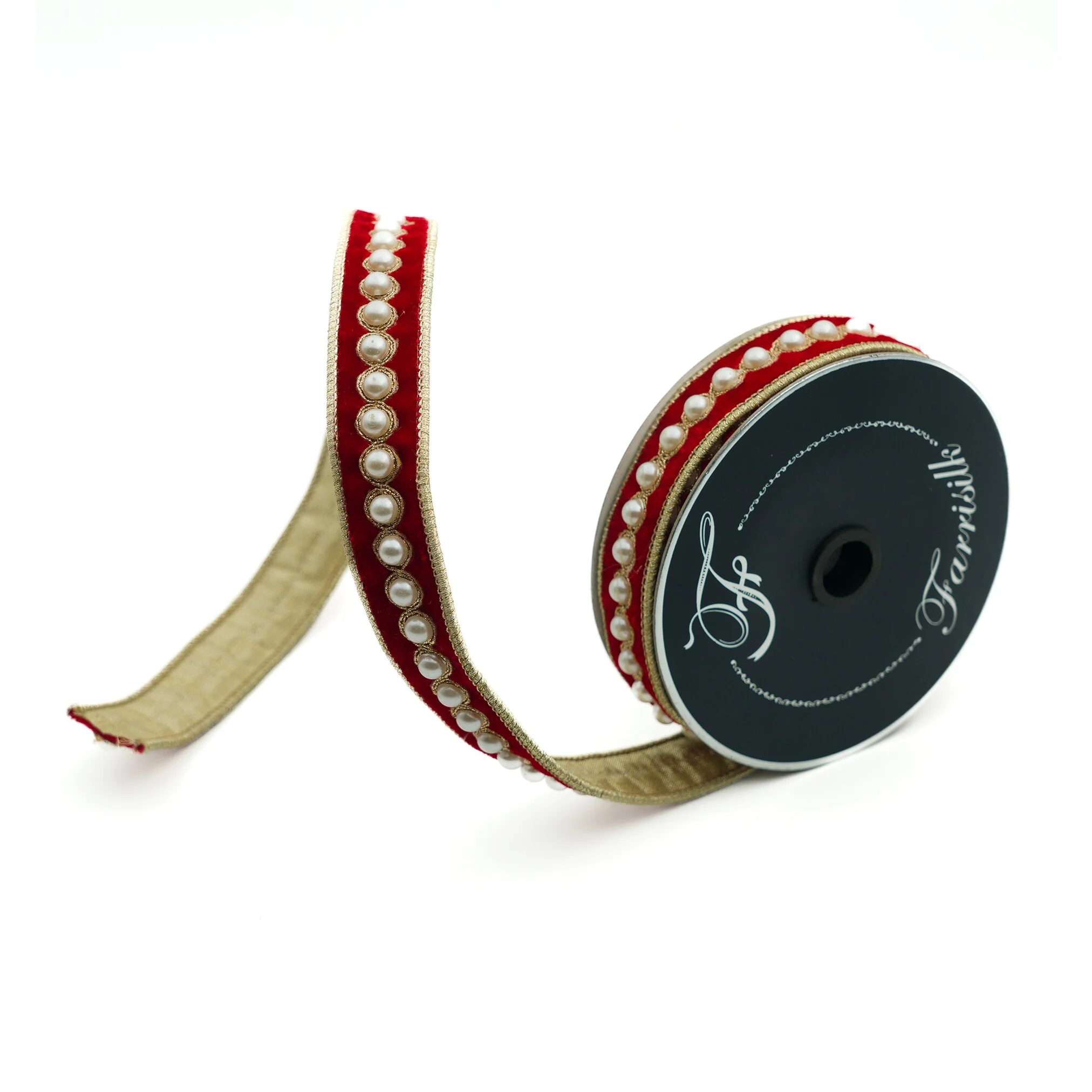 Pearl Borders Ribbon, 1" x 5yd (Red)