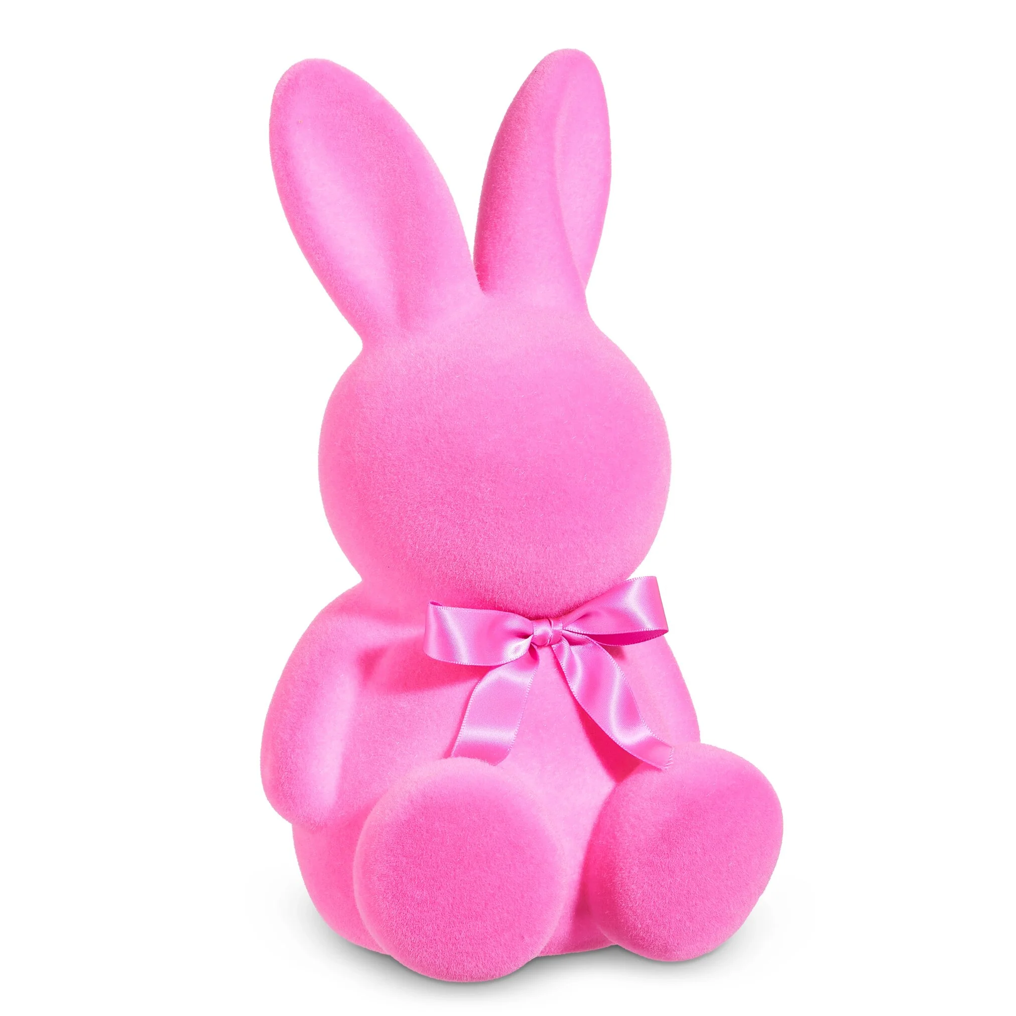 Pink Flocked Bunny Figurine, 12"