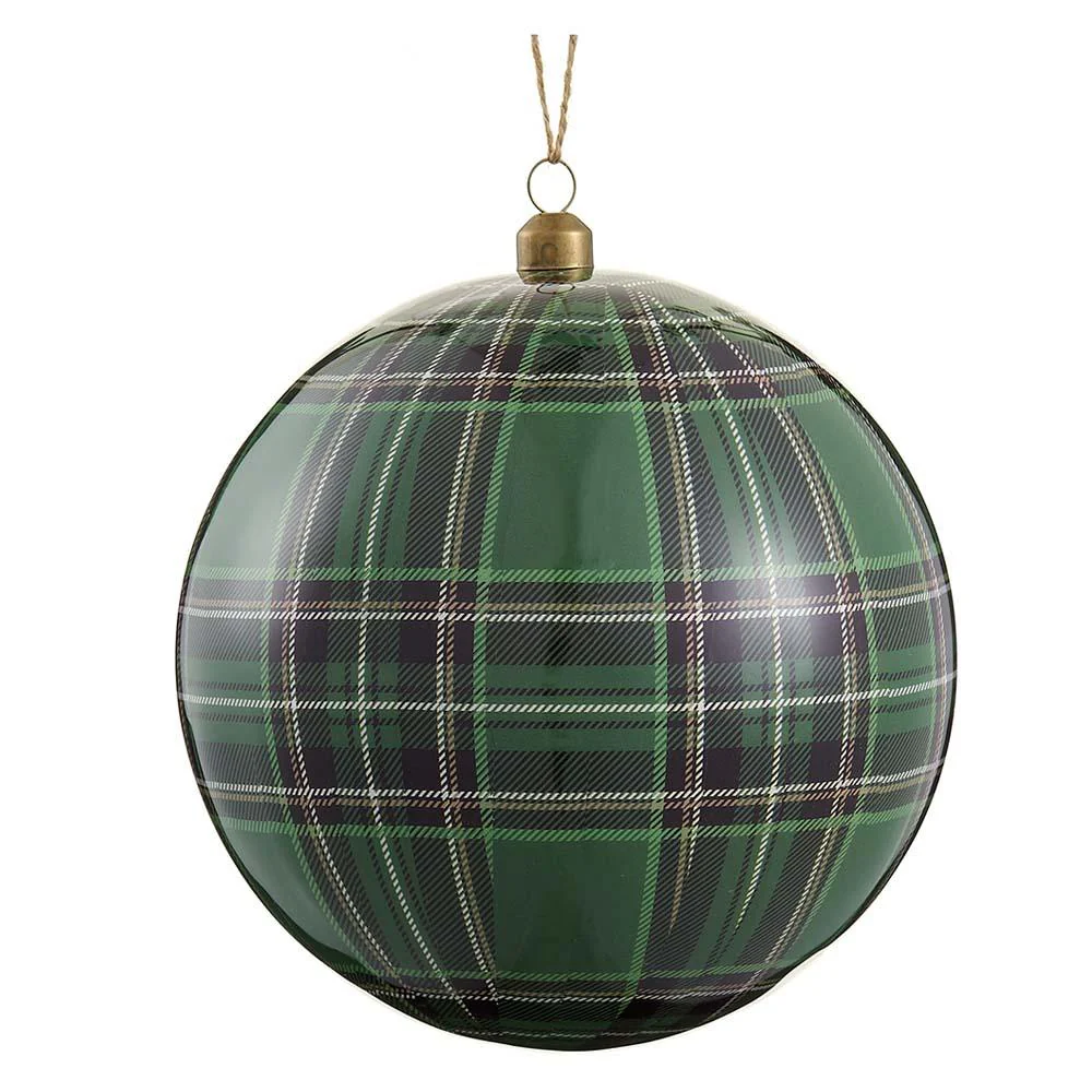 Plaid Plastic Ball Ornament, 6" (Two Tone Green)
