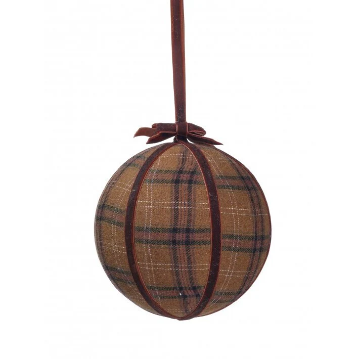 Plaid Velvet Ball Ornament, 6" (Camel)
