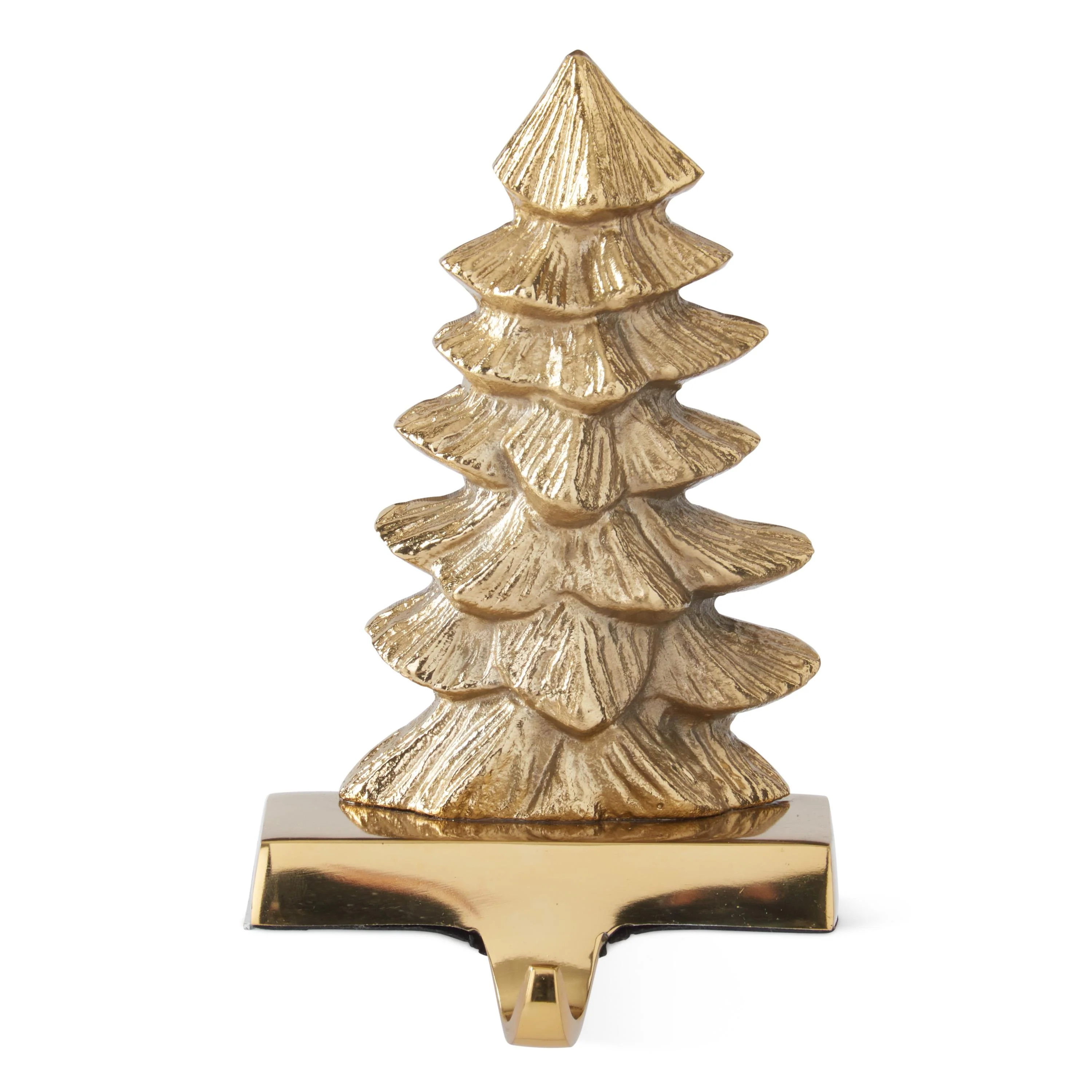 Polished Brass Christmas Tree Stocking Holder, 8.25"