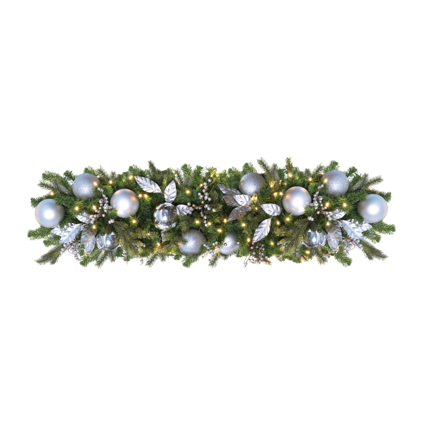 Pre-Decorated Mixed Pine Artificial Christmas Garland, LED Lit Warm White, (10"D / 14"D) - Image 9