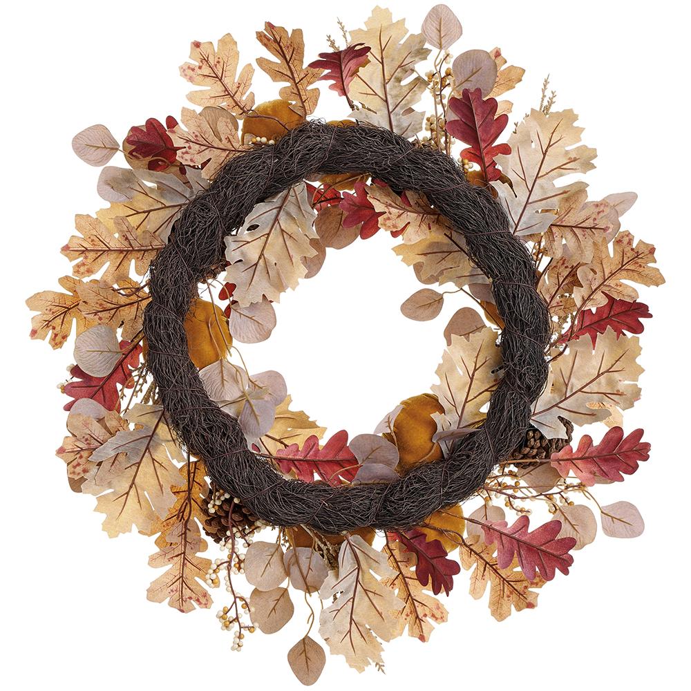 Pumpkin/Pine Cone/Oak Wreath, 24" (Mustard & Brown) - Image 2