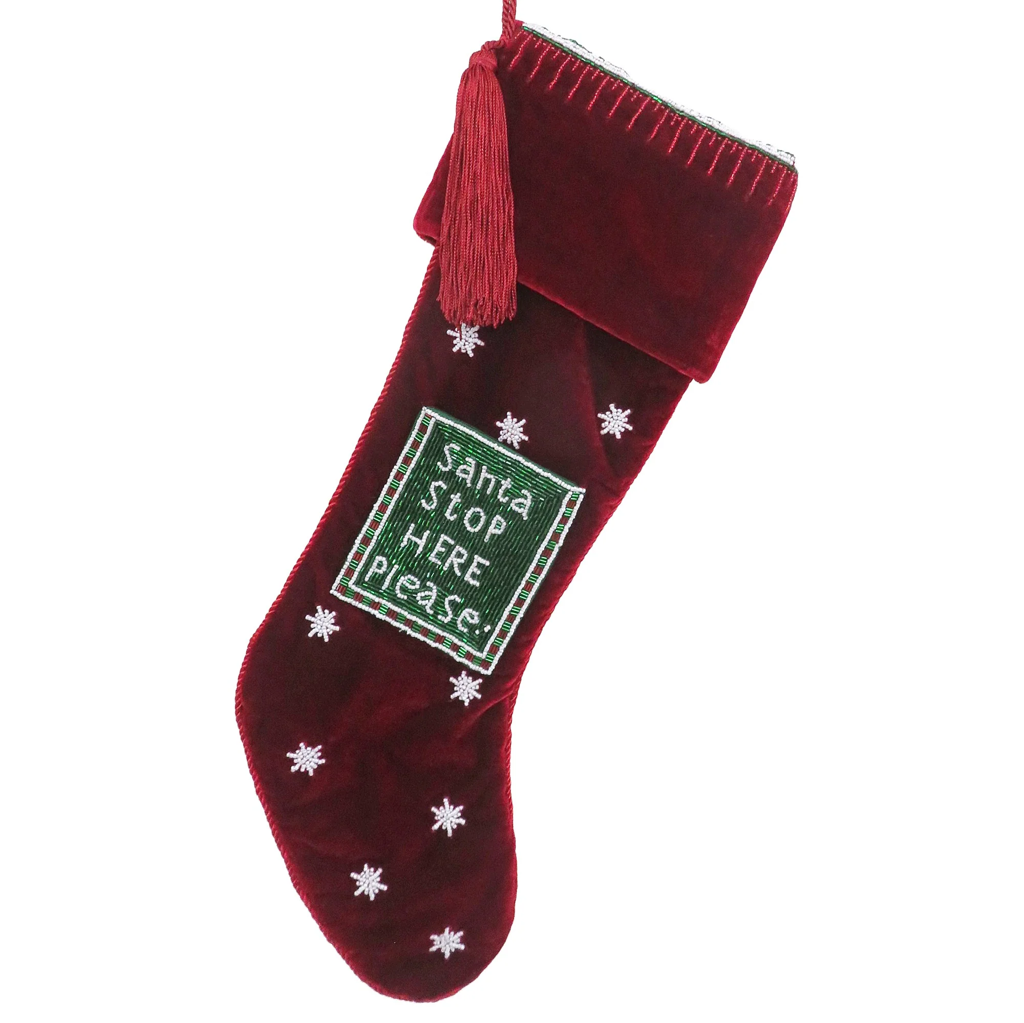 Red Ash Velvet "Santa Stop Here Please" Pocket Stocking - Image 2