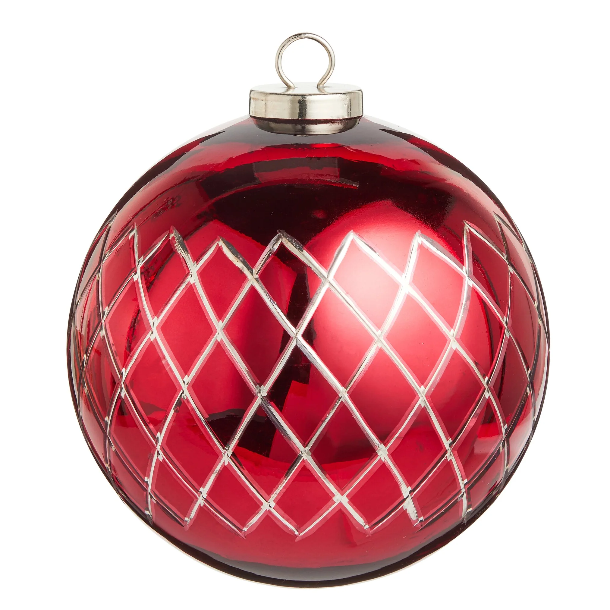 Red Etched Glass Ball Ornament, 6"