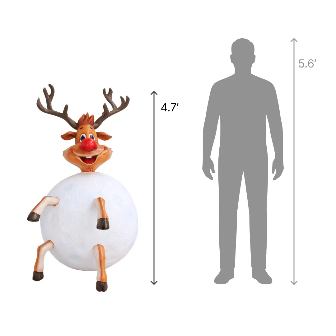 Large Fiberglass Reindeer in Snowball Figure, 57" - Image 2