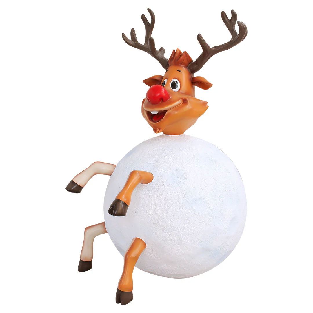 Large Fiberglass Reindeer in Snowball Figure, 57" - Image 3
