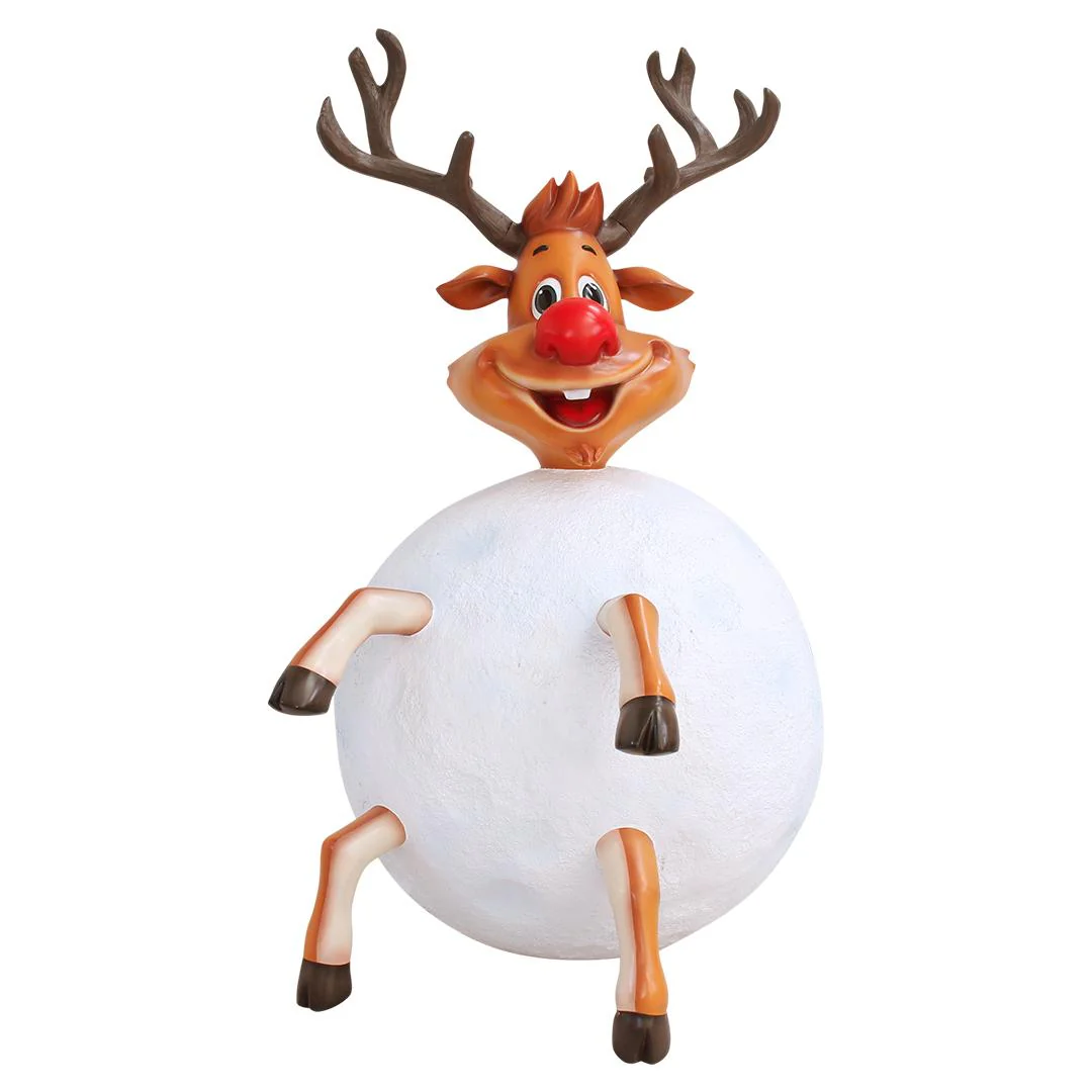 Large Fiberglass Reindeer in Snowball Figure, 57" - Image 4