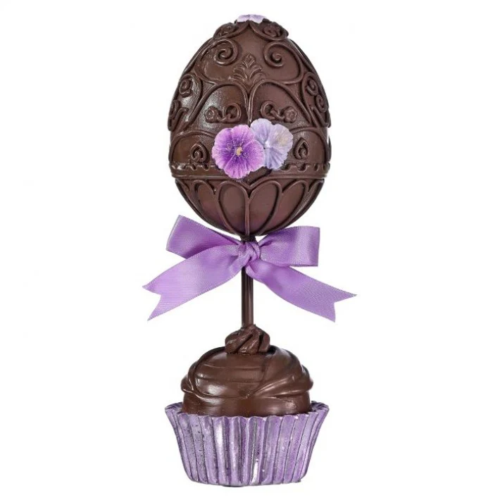 Resin Chocolate Cupcake Egg Topiary W/ Pansy, 7.5"