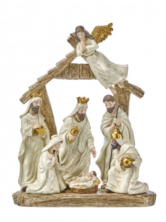 Resin Creche w/Nativity Figurine, 13"