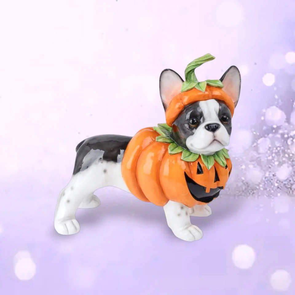 Resin Pumpkin Bulldog Figurine, 17"