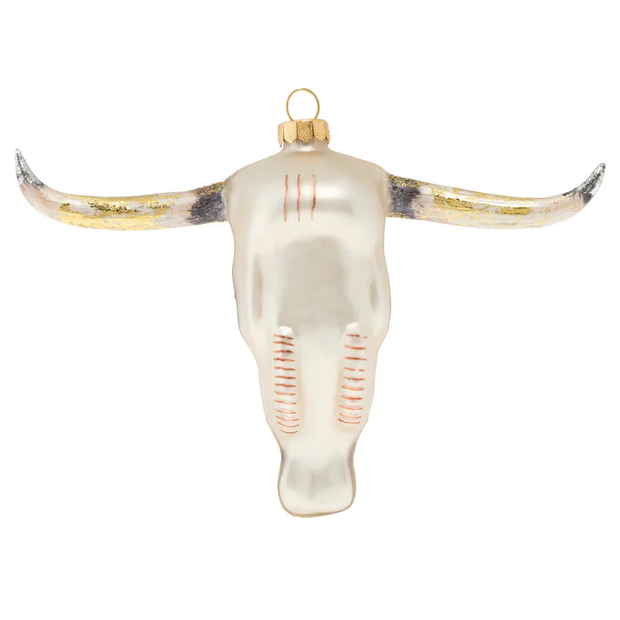Glass Rustic Cow Skull Ornament, 4" - Image 2