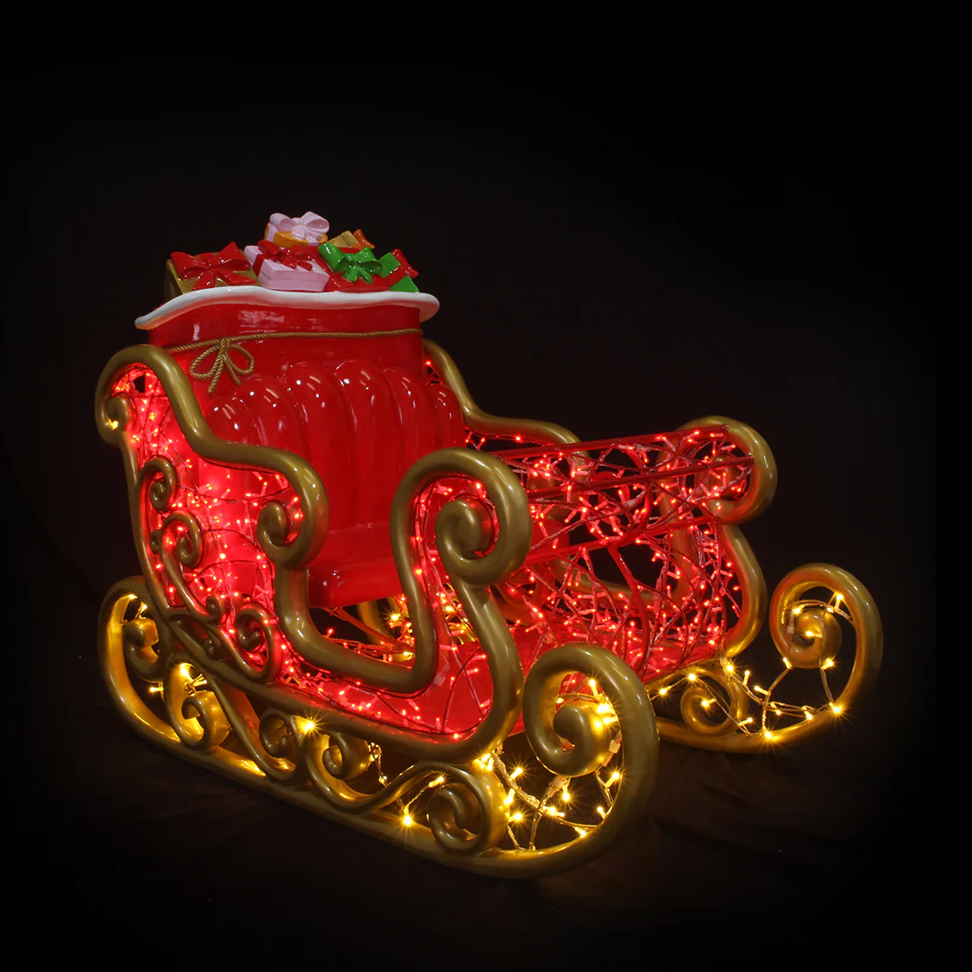 Large Santa Sleigh Prop, LED Lit w/Fiberglass, 79"