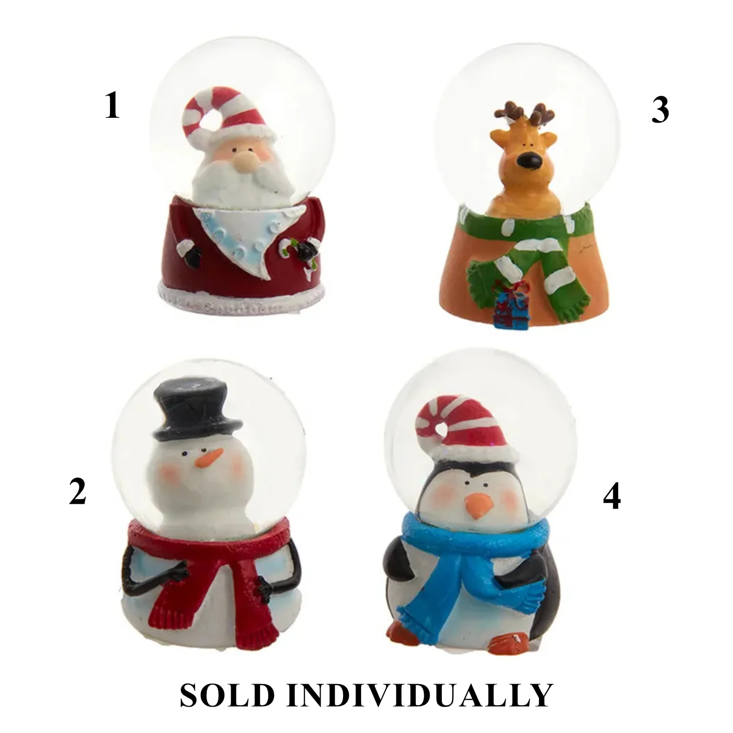Santa, Snowman, Reindeer and Penguin Water Globes, 1.7" (4 styles - sold individually)