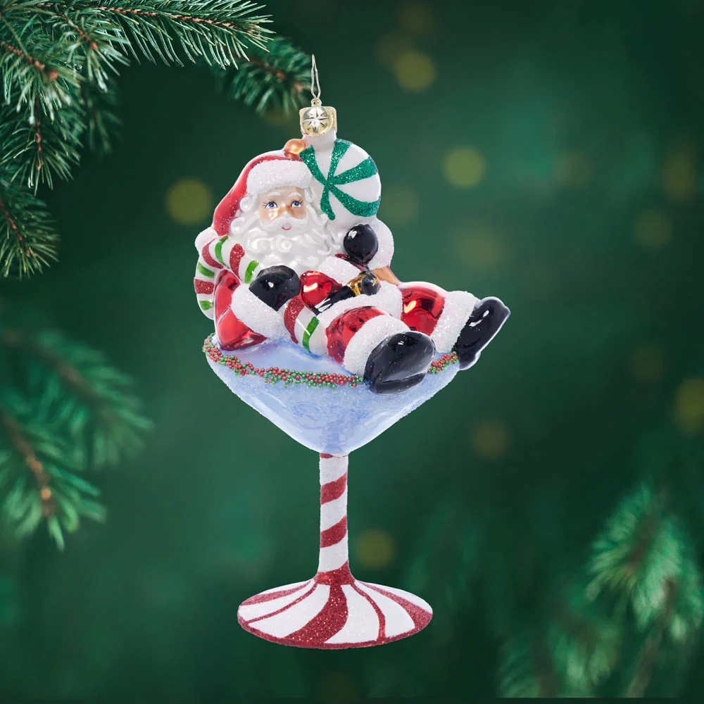 Santa-tini Glass Ornament, 6.25" - Image 2