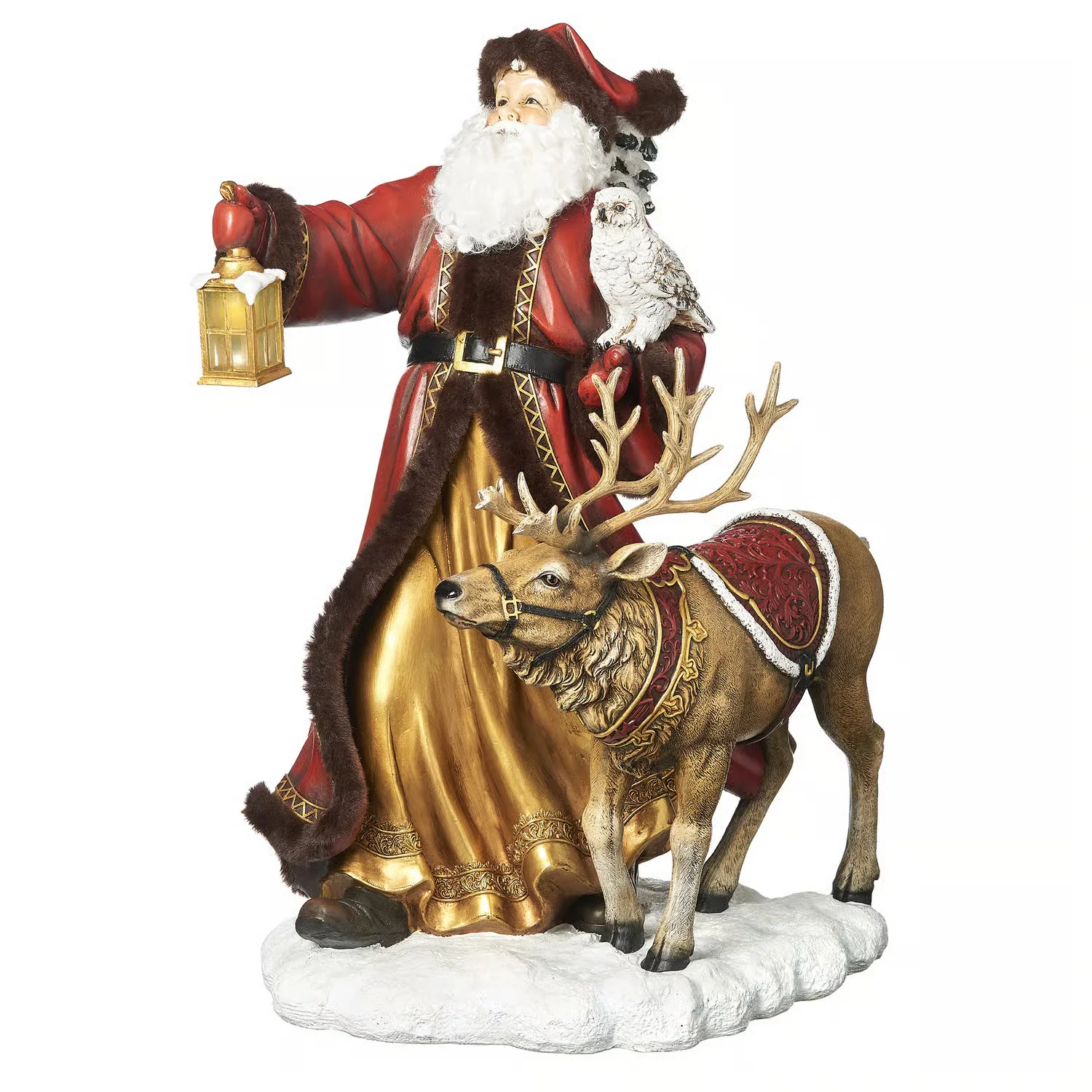 Santa w/ Raindeer and LED Lantern Figurine, 19"