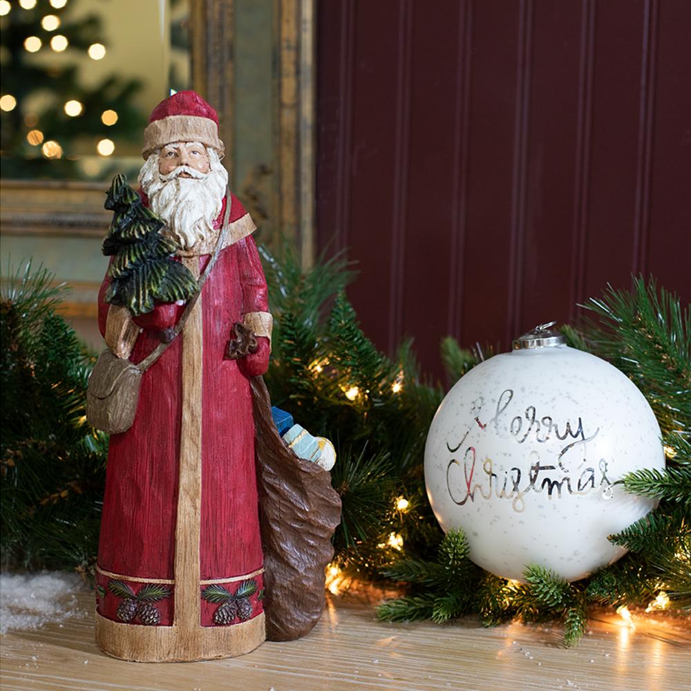 Santa With A Tree & Sack of Presents Figurine, 13" (Red) - Image 2