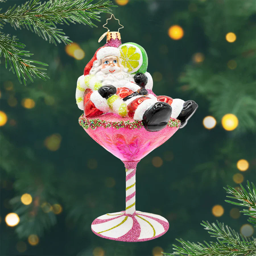 Santa's Christmas Cosmo Glass Ornament, 6.25"