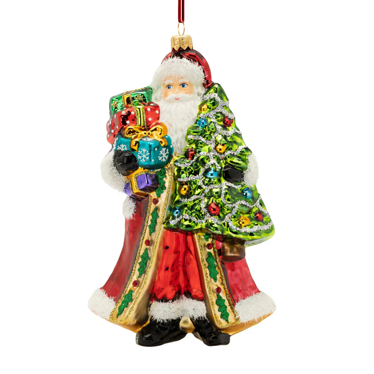Santa's Glittering Tree Glass Ornament