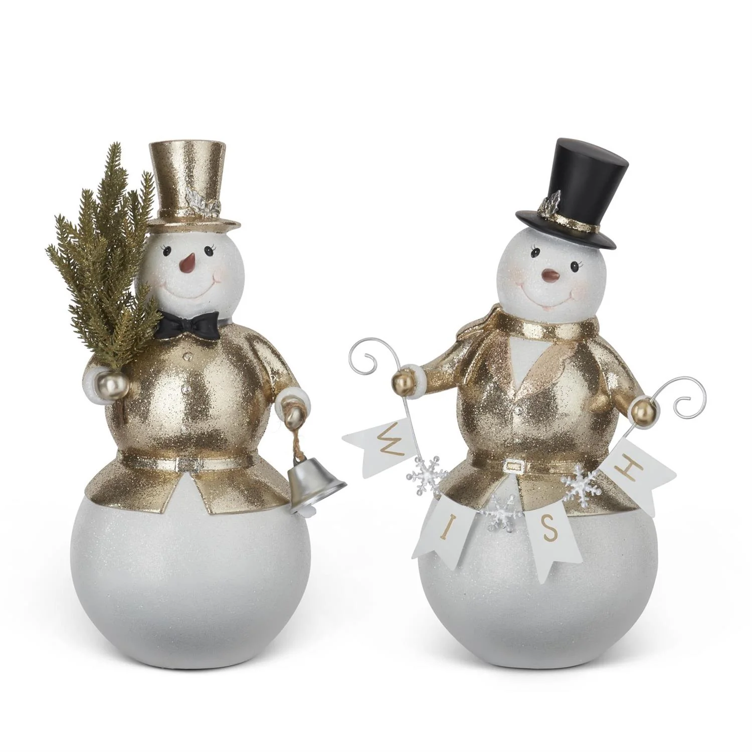 Glittered Gold Coat Snowmen Figurines, 14.25" (Set of 2)