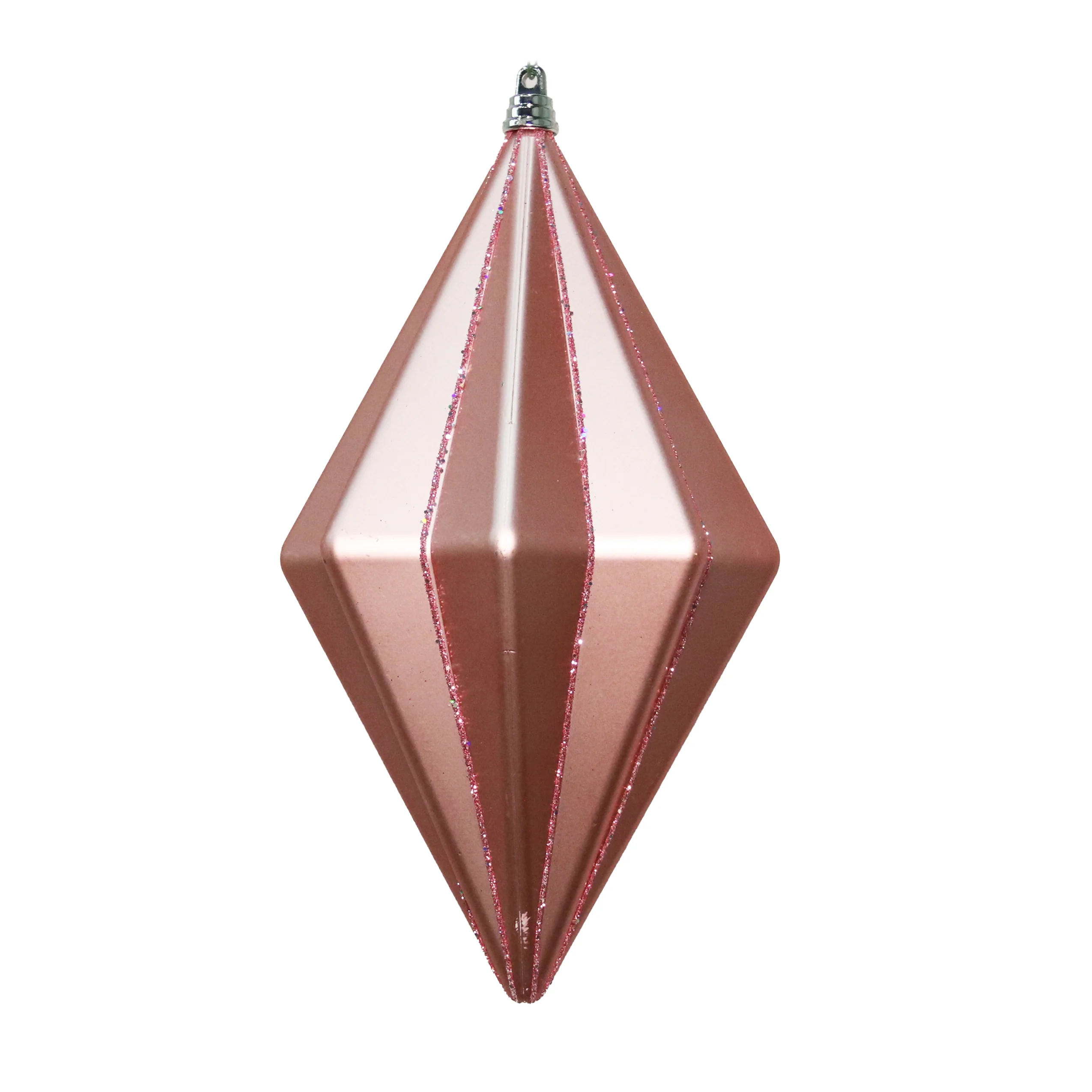 Shatterproof Plastic Pink with Mauve Matte Glitter Finial Ornament, 5.5" (140MM)