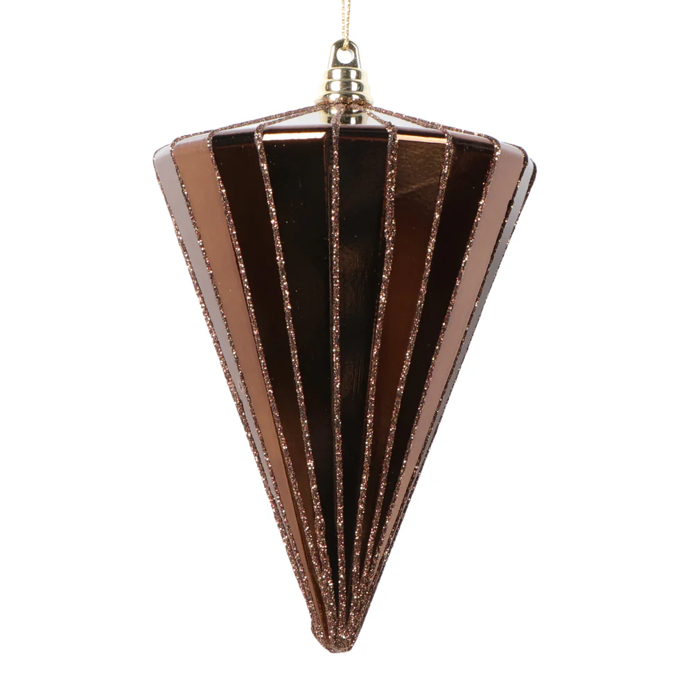 Shatterproof Mocha Shiny Glitter Cone Ornament, 6"