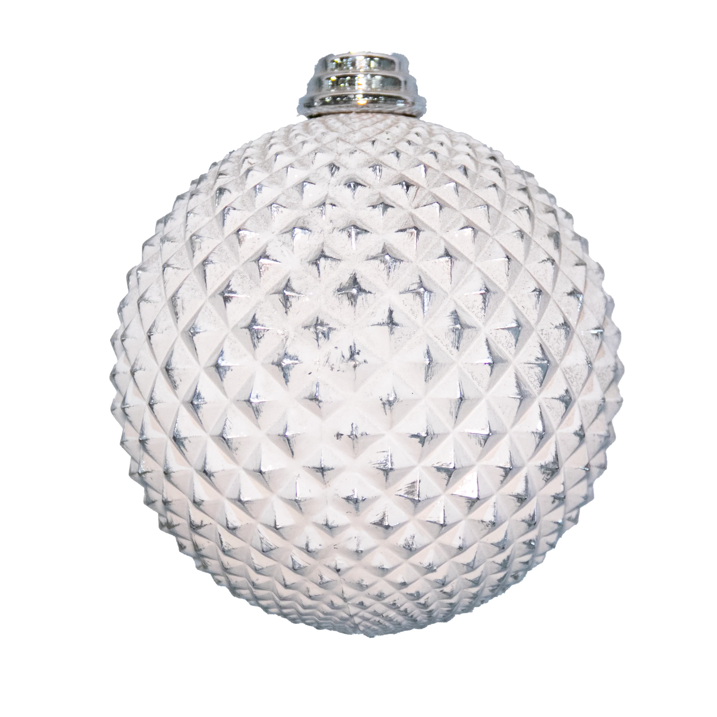 Shatterproof Silver W/ White Durian Shiny Ball Ornament, 8" (200MM)