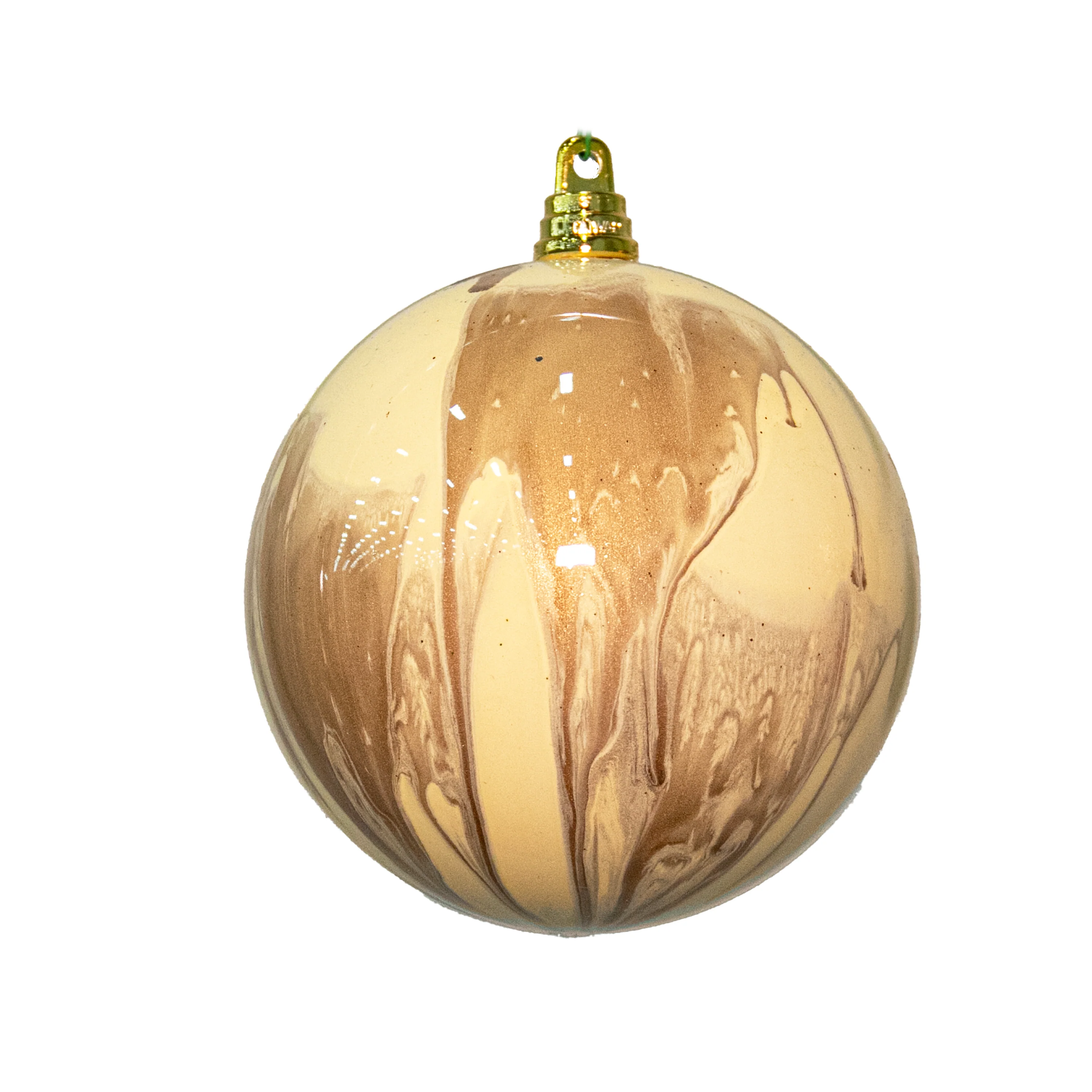 Shatterproof Plastic Cream and Gold Marble Ball Ornament, 4" (100MM)