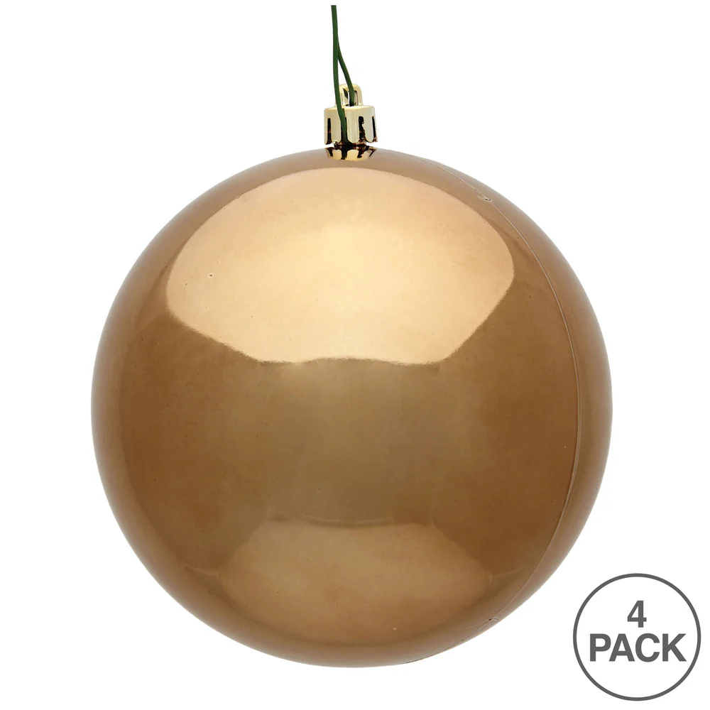 Shatterproof Mocha Shiny Ball UV Ornament, 6" (Set of 4)