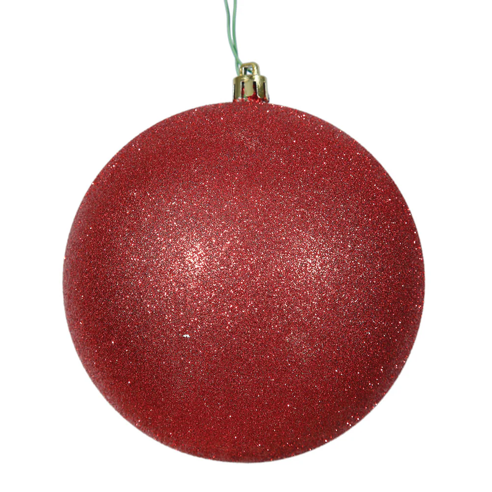 Shatterproof Plastic Red Glitter Ball Ornament, 4" (100MM)