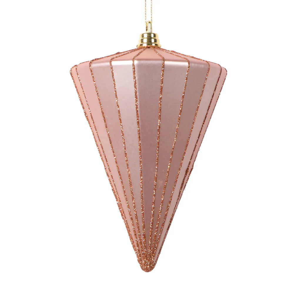Shatterproof Rose Gold Matte Glitter Cone Ornament, 6" (150MM)