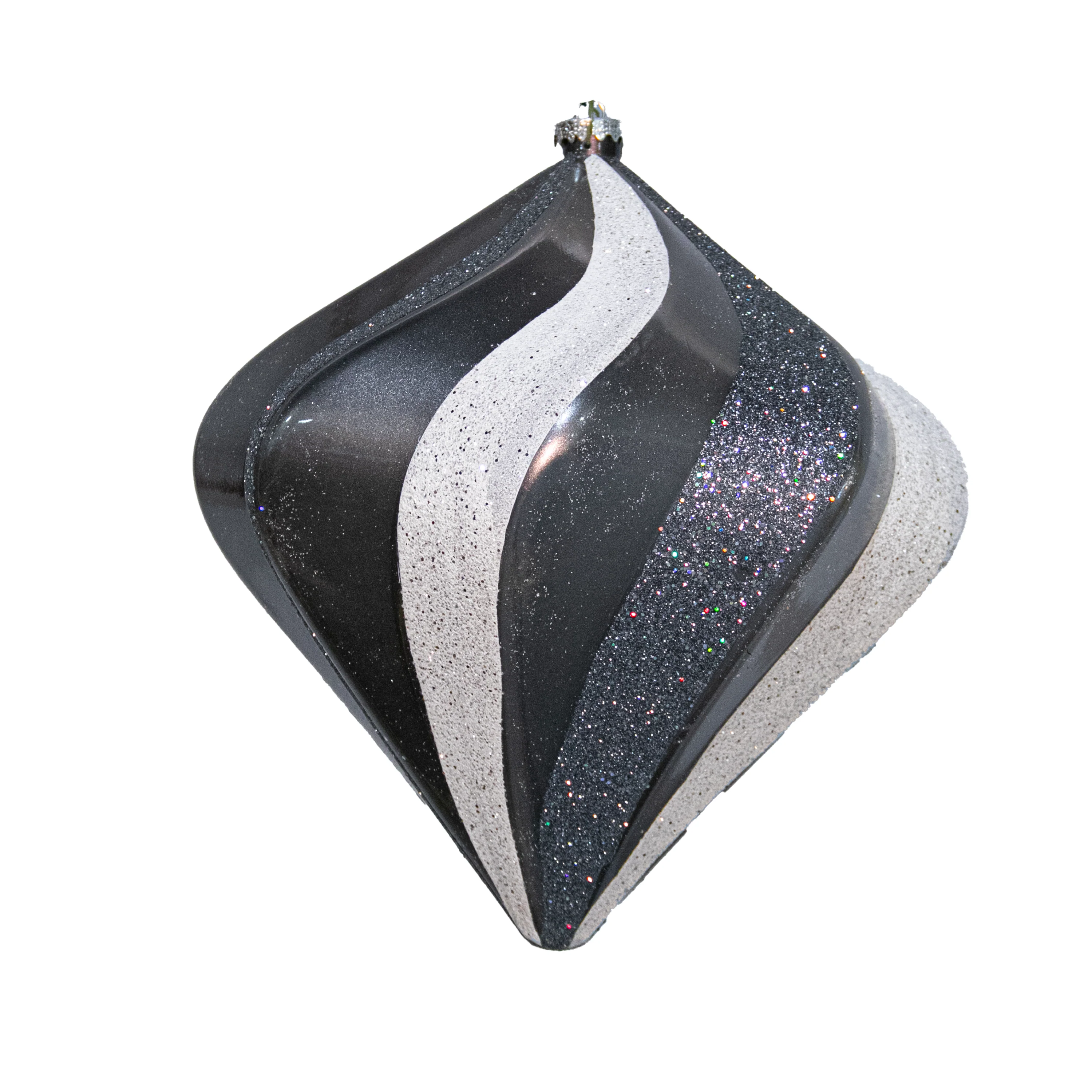 Shatterproof Silver, Chrome And White Swirl Diamond Ornament, 10" (250MM)