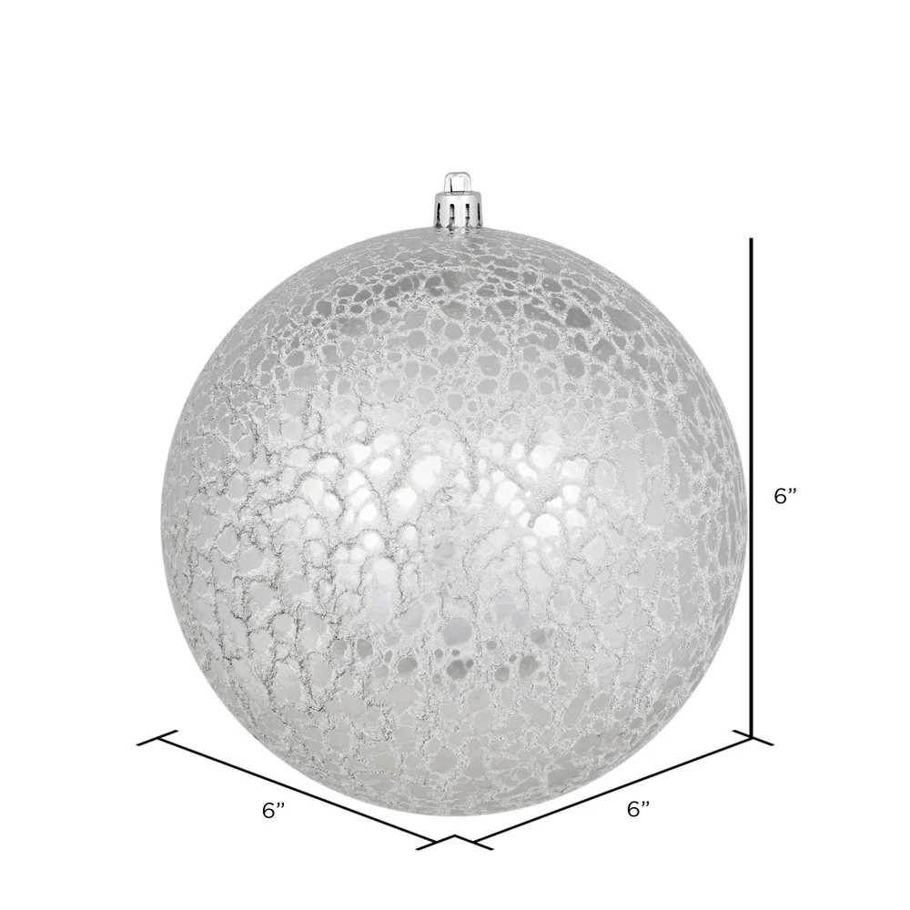 Shatterproof Silver Cracked Ball Ornament, 6" (150MM) - Image 3