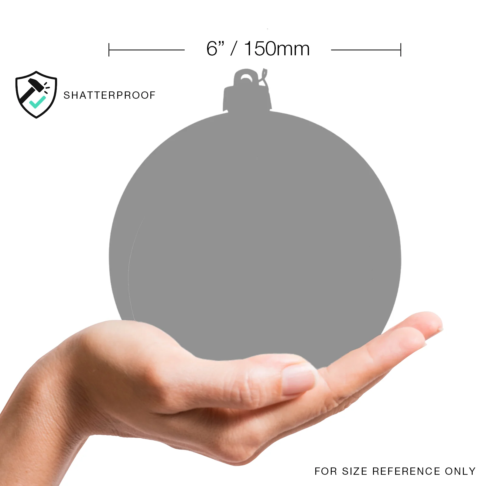 Shatterproof Silver Shiny Ball Ornament, 6" (150MM) - Image 2