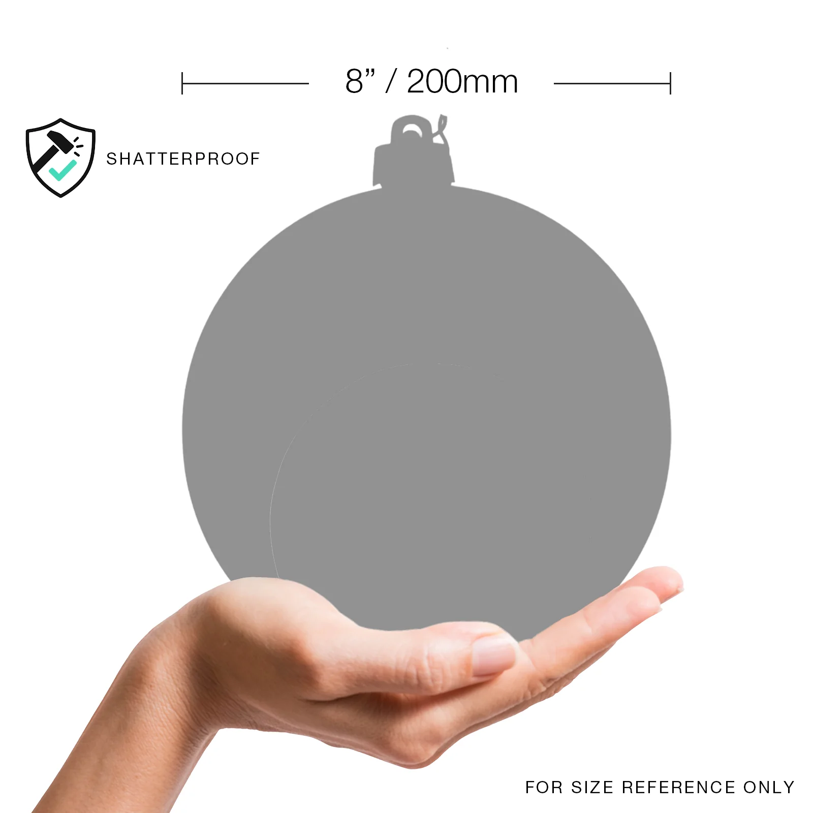 Shatterproof Silver Matte Ball Ornament, 8" (200MM) - Image 2