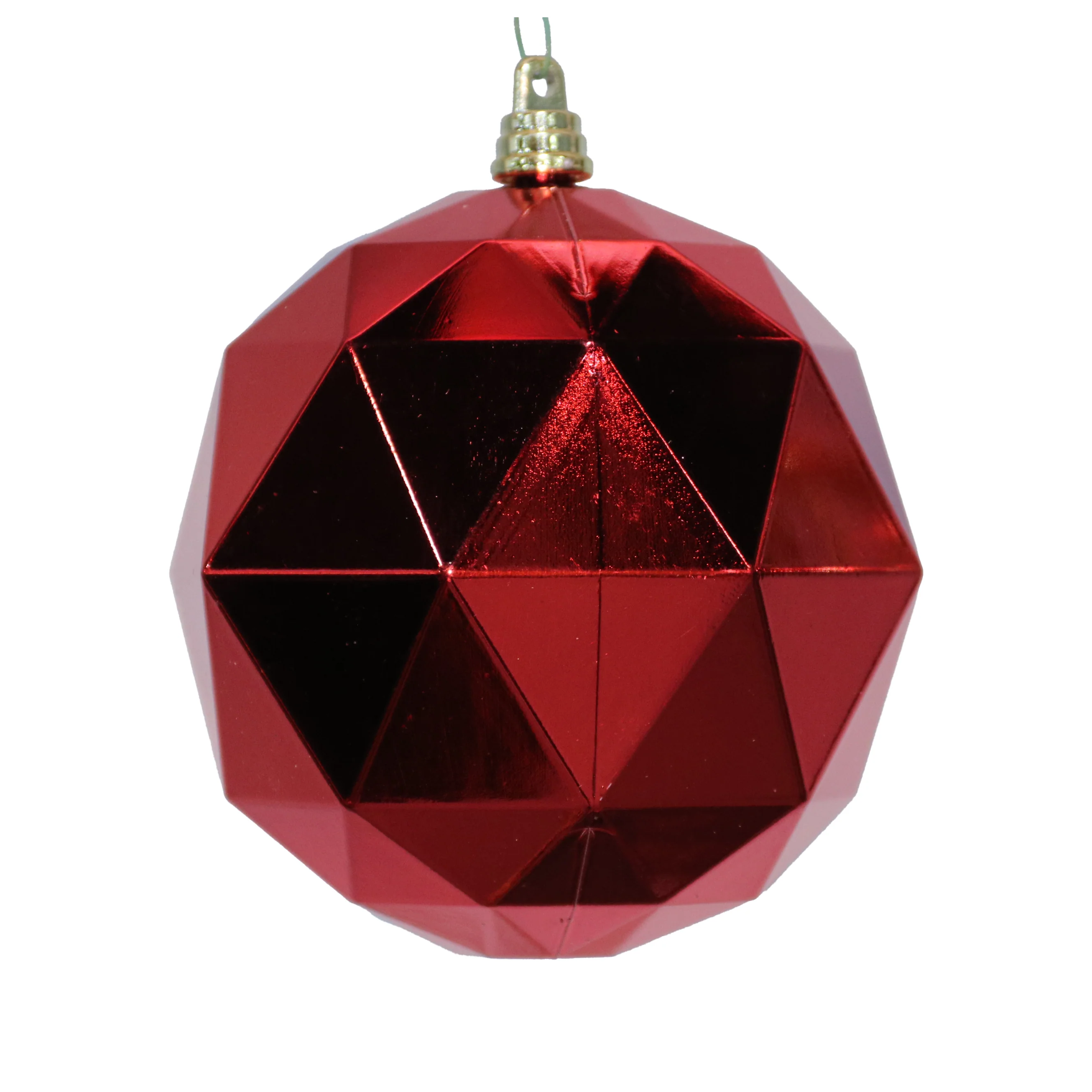 Shatterproof Plastic UV Red Shiny Triangle Ball Ornament, 4.75" (120MM)