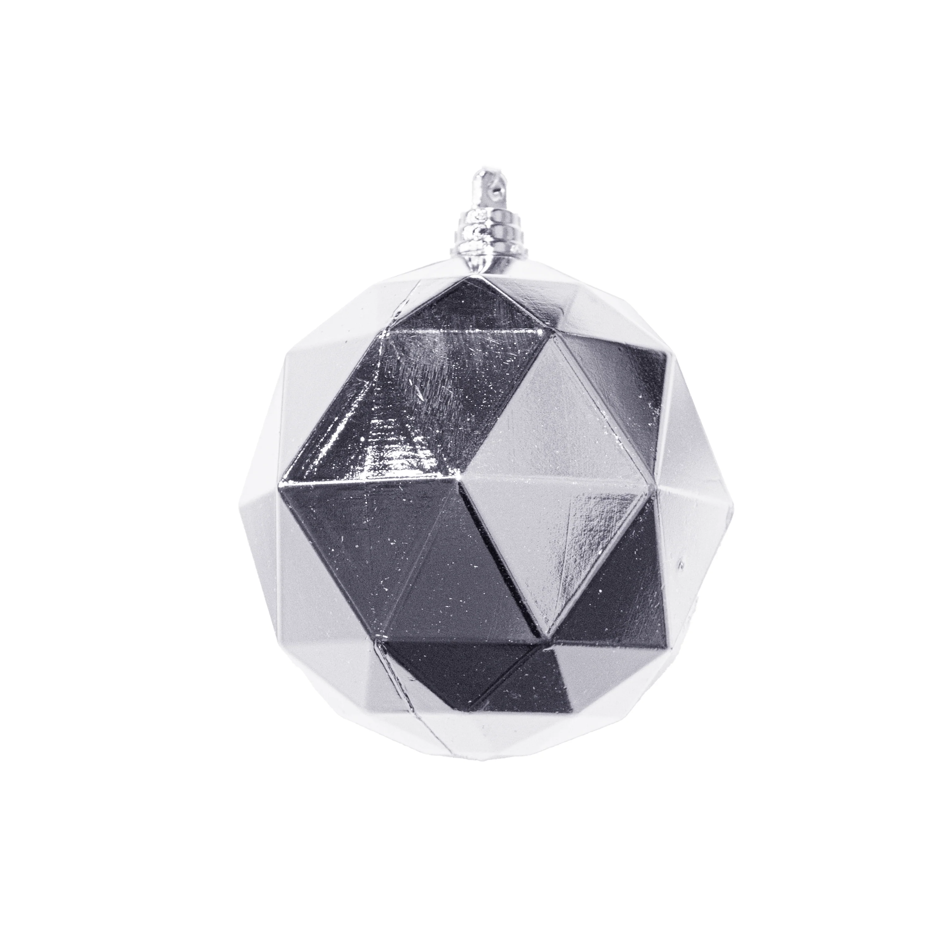 Shatterproof Plastic UV Silver Shiny Triangle Ball Ornament, 4.75" (120MM)